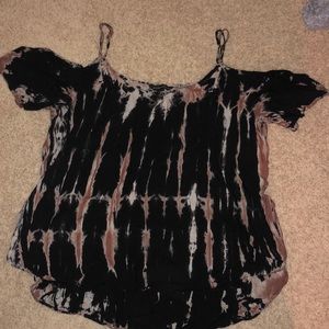 Off the Shoulder Top Black and Tan tie-dye